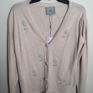 LIV Soft Beige Embroidered Cardigan
